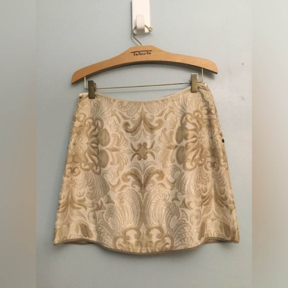 Elie Tahari Cream & Gold Brocade A-Line Skirt - Picture 4 of 14